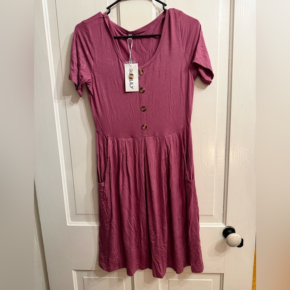 NEW Auselily Mauve Button-Front Midi Dress